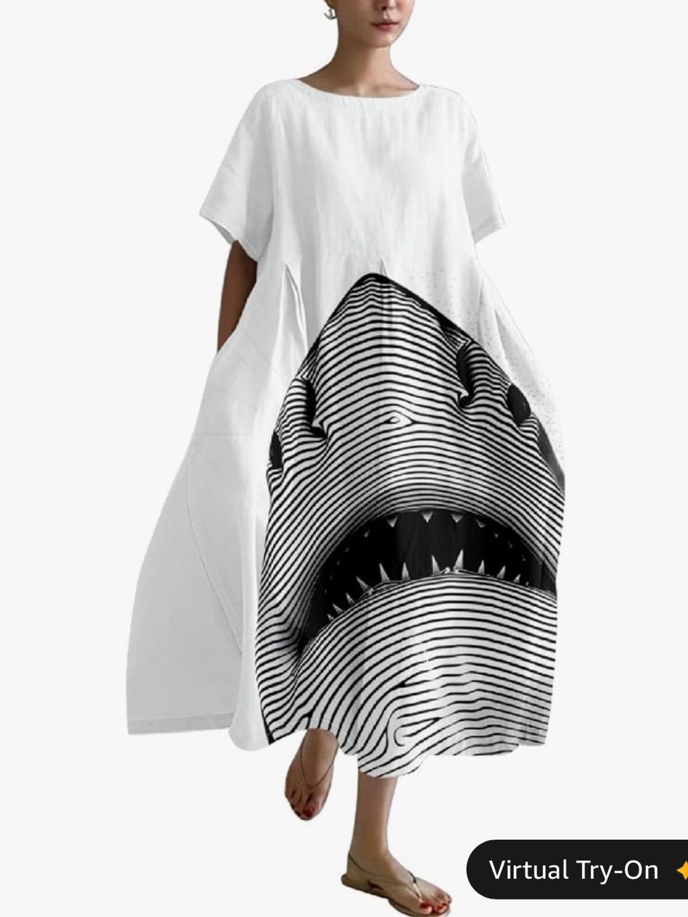Women’s White Graphic Shark Print Maxi Dress. SZ 5XL. Brand new
